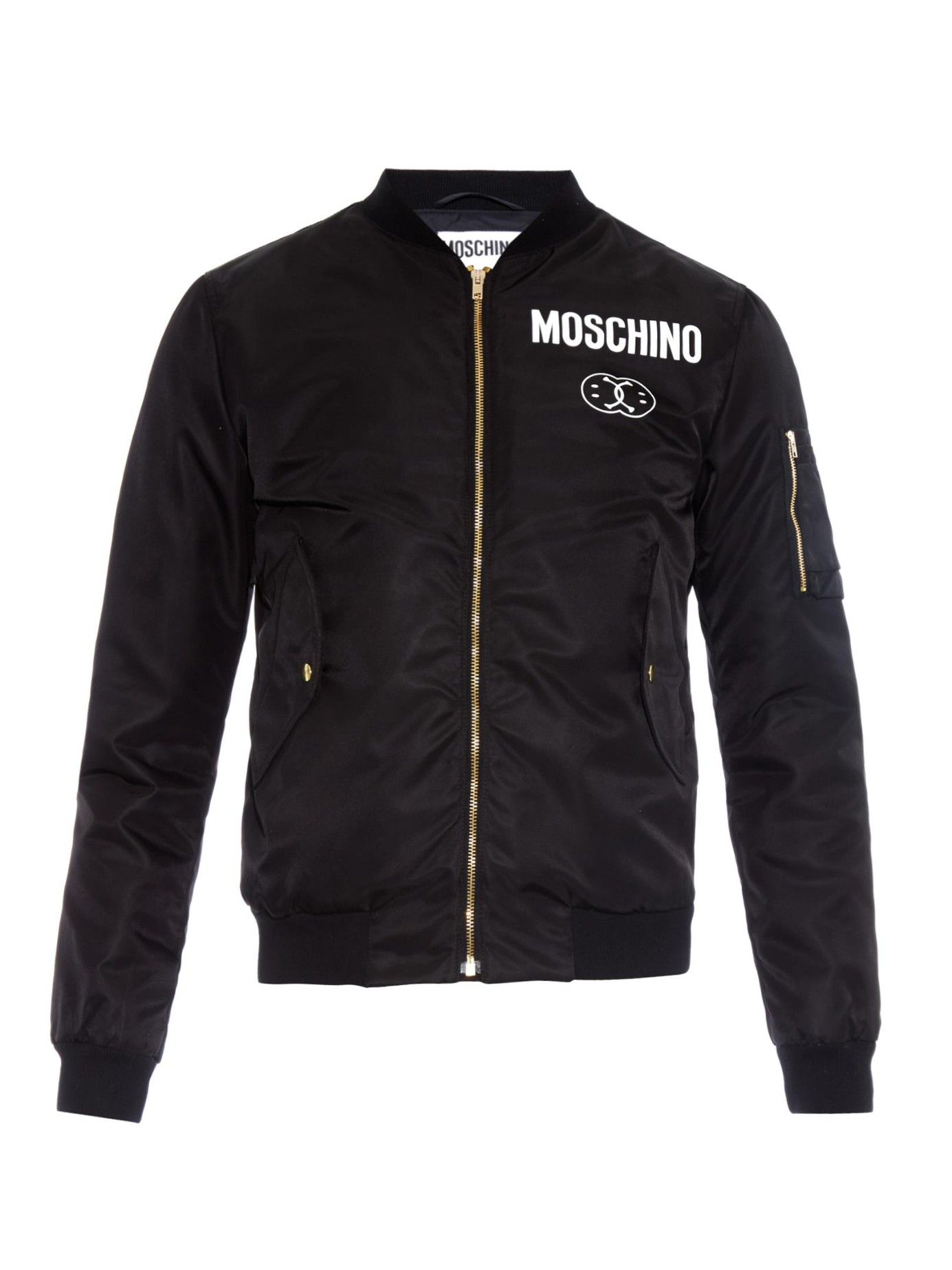 Moschino Smiley-Face Detail Bomber Jacket in Black for Men | Lyst