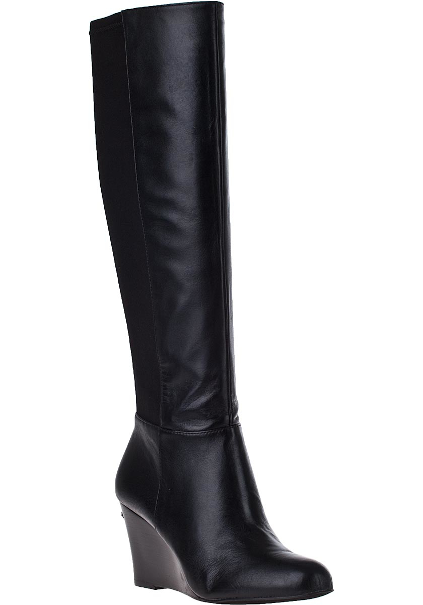 black wedge long boots