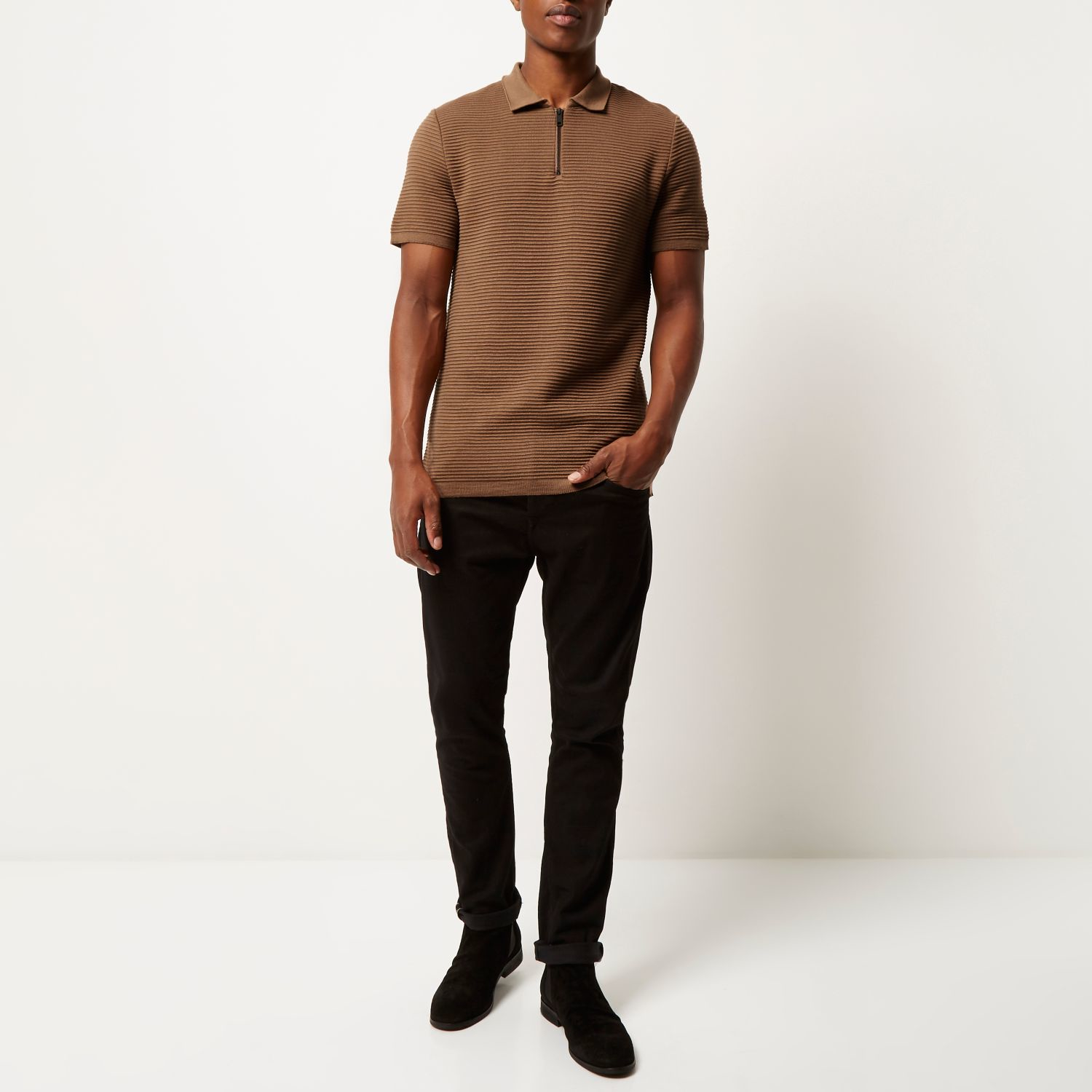 light brown polo outfit