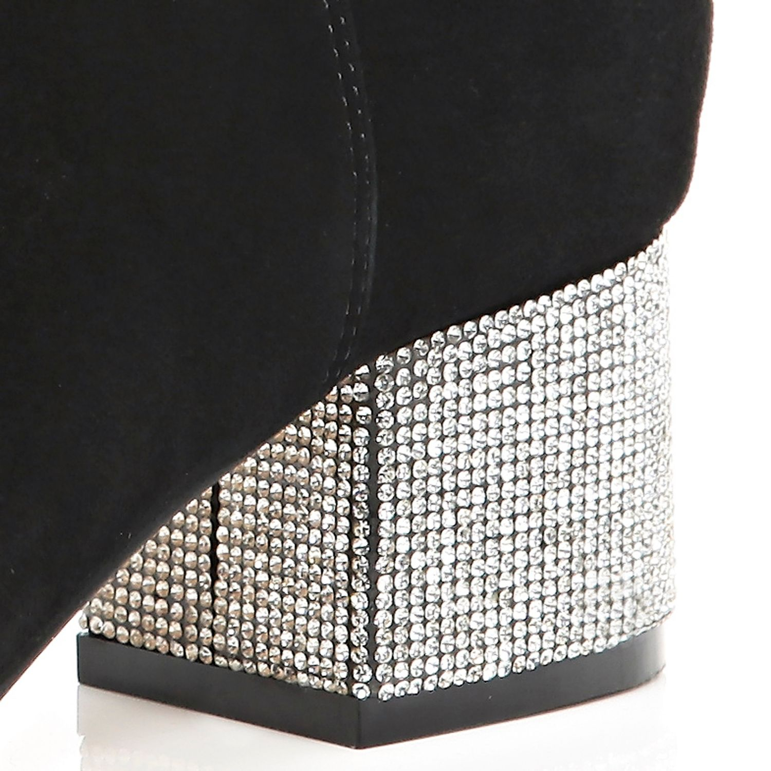 black ankle boots with diamante heels