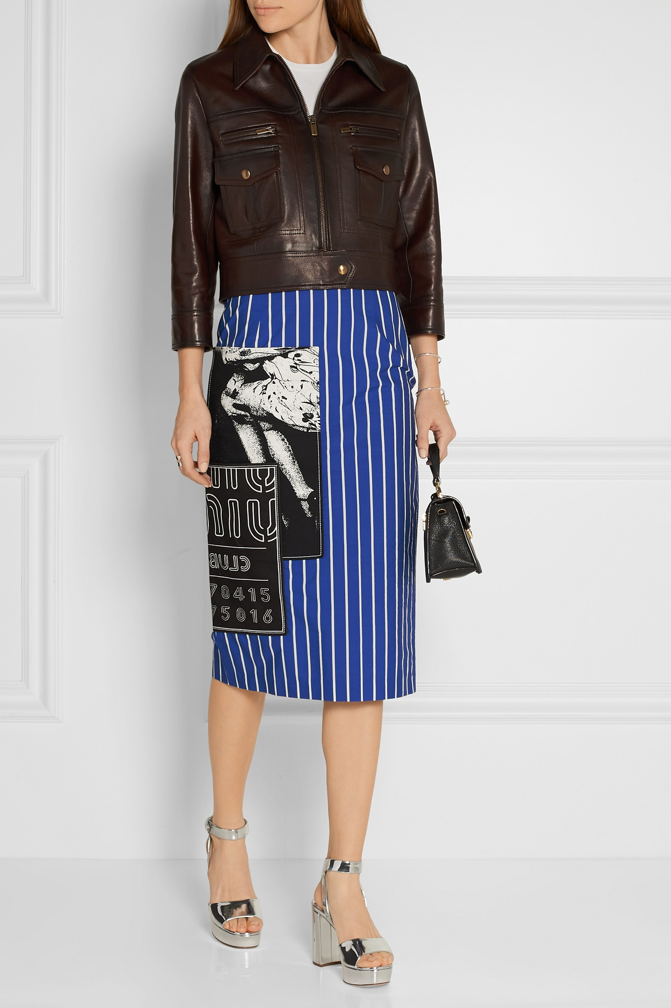 Miu Cropped Leather Jacket Dark Brown In Lyst Gallery