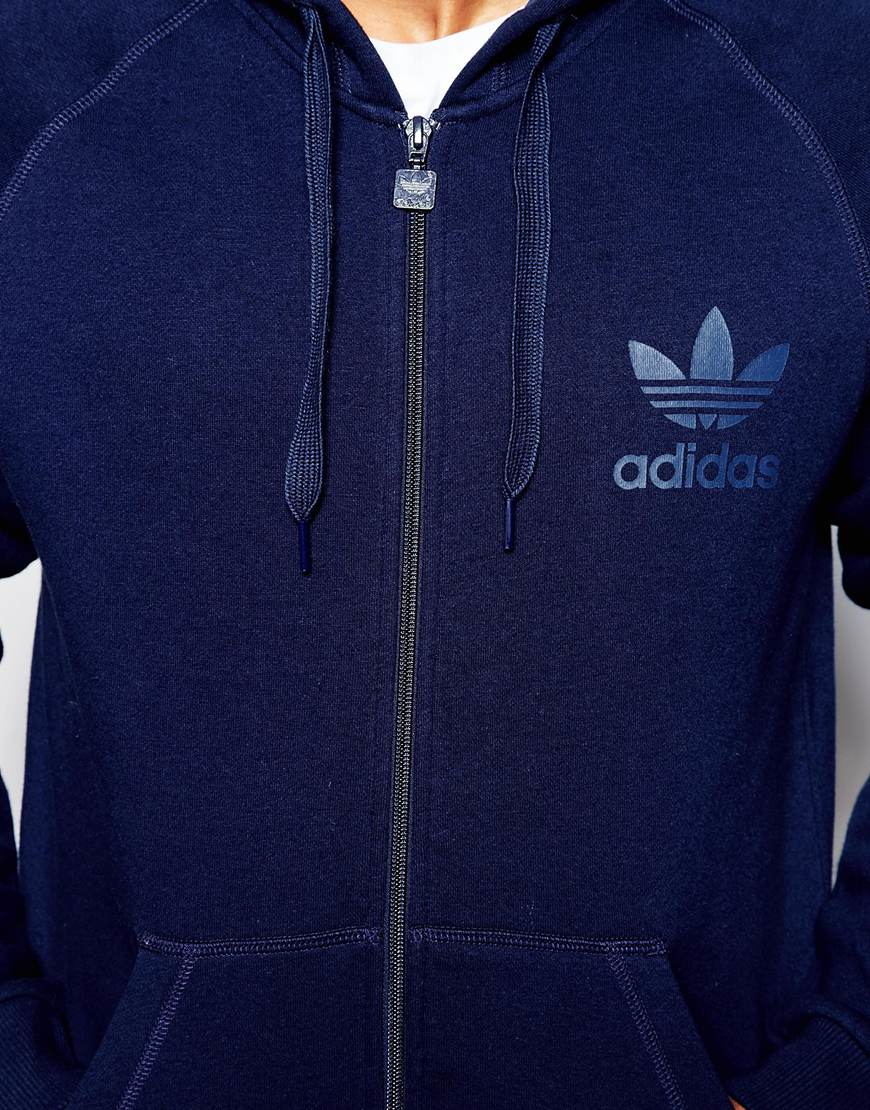 adidas trefoil hoodie navy blue