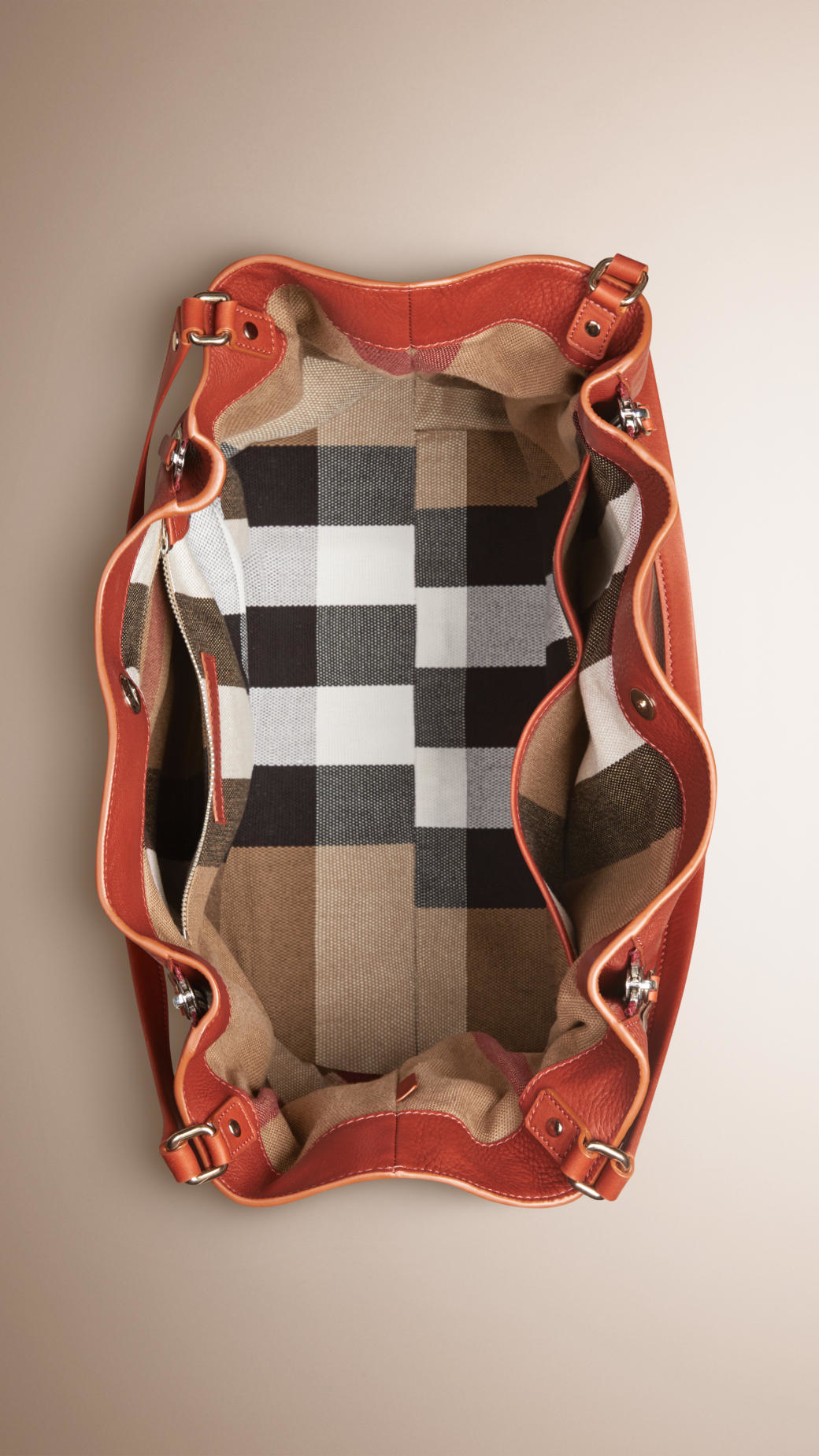 medium check detail leather tote bag