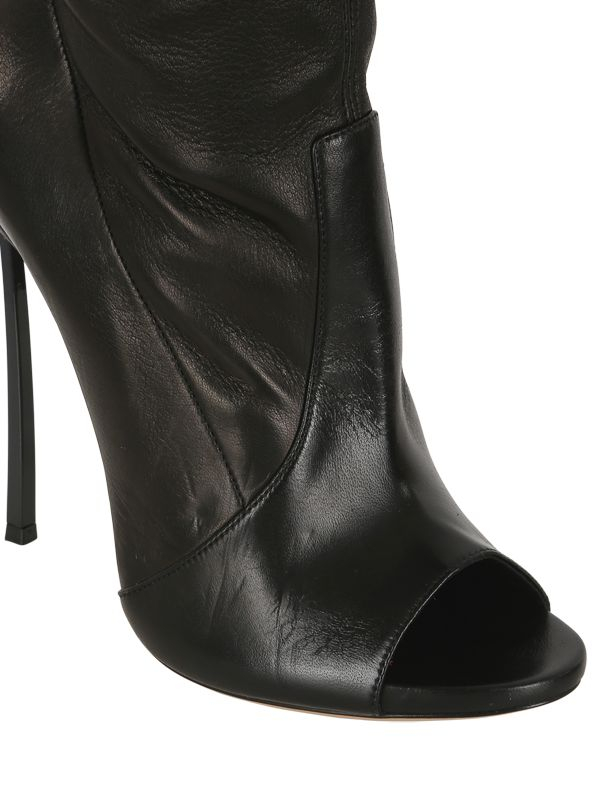 Casadei 110Mm Open Toe Leather Boots in Black - Lyst