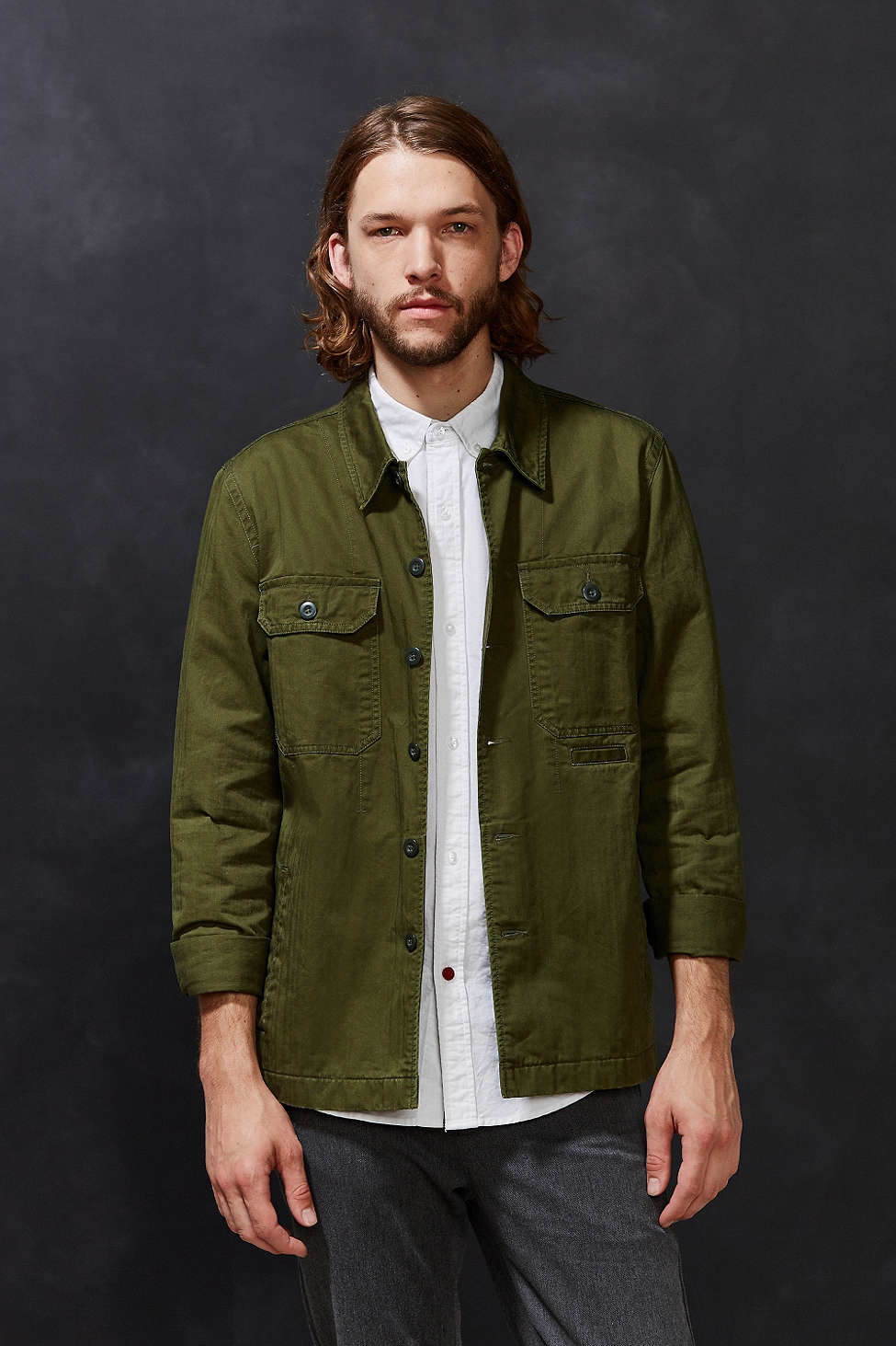 All-son Cotton Twill Shirt Jacket in Olive (Green) for Men | Lyst