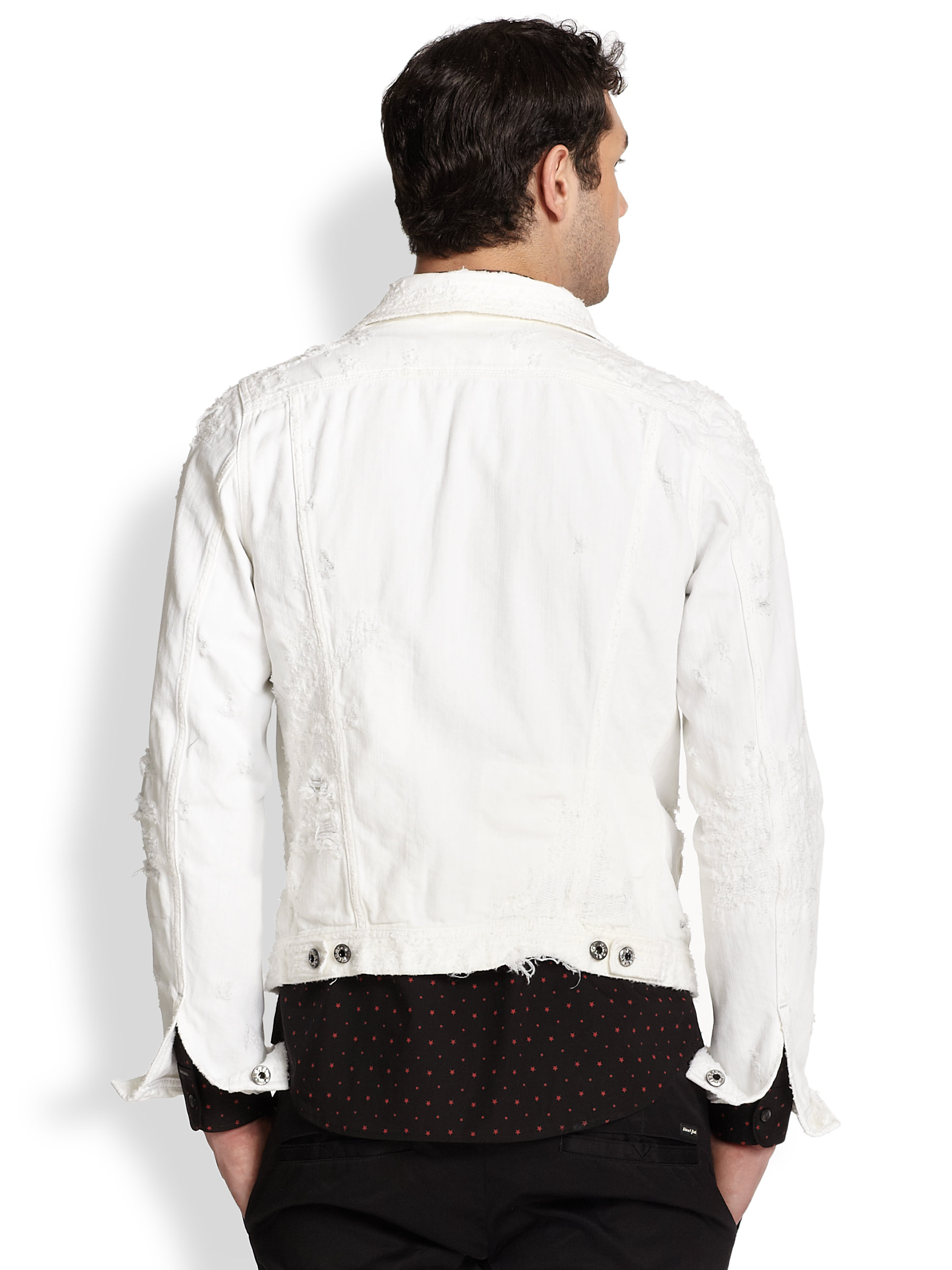DIESEL Elshar Distressed Denim Jacket in White for Men Lyst