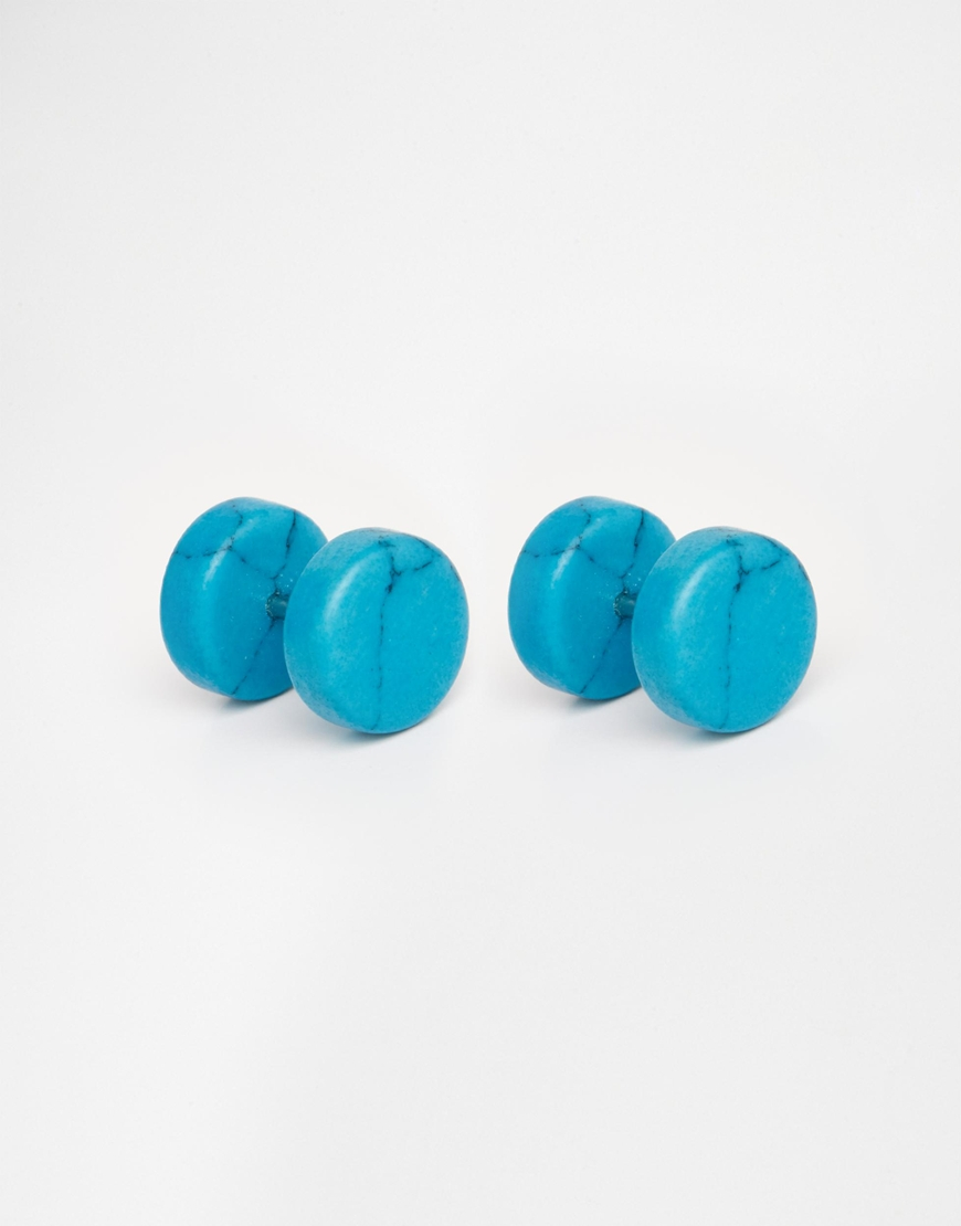 Lyst Asos Stone Look Plug Earrings In Turquoise Blue For Men Gallery