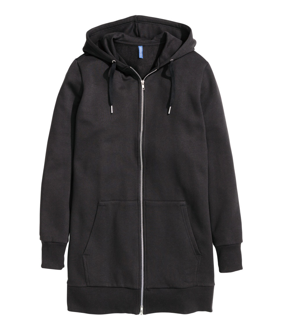 H m Long Hooded Jacket in Black for Men Lyst