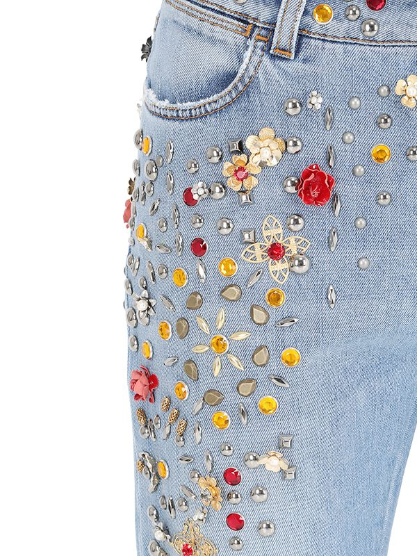 Dolce & Gabbana Embellished Boyfriend Cotton Denim Jeans in Light Blue ...