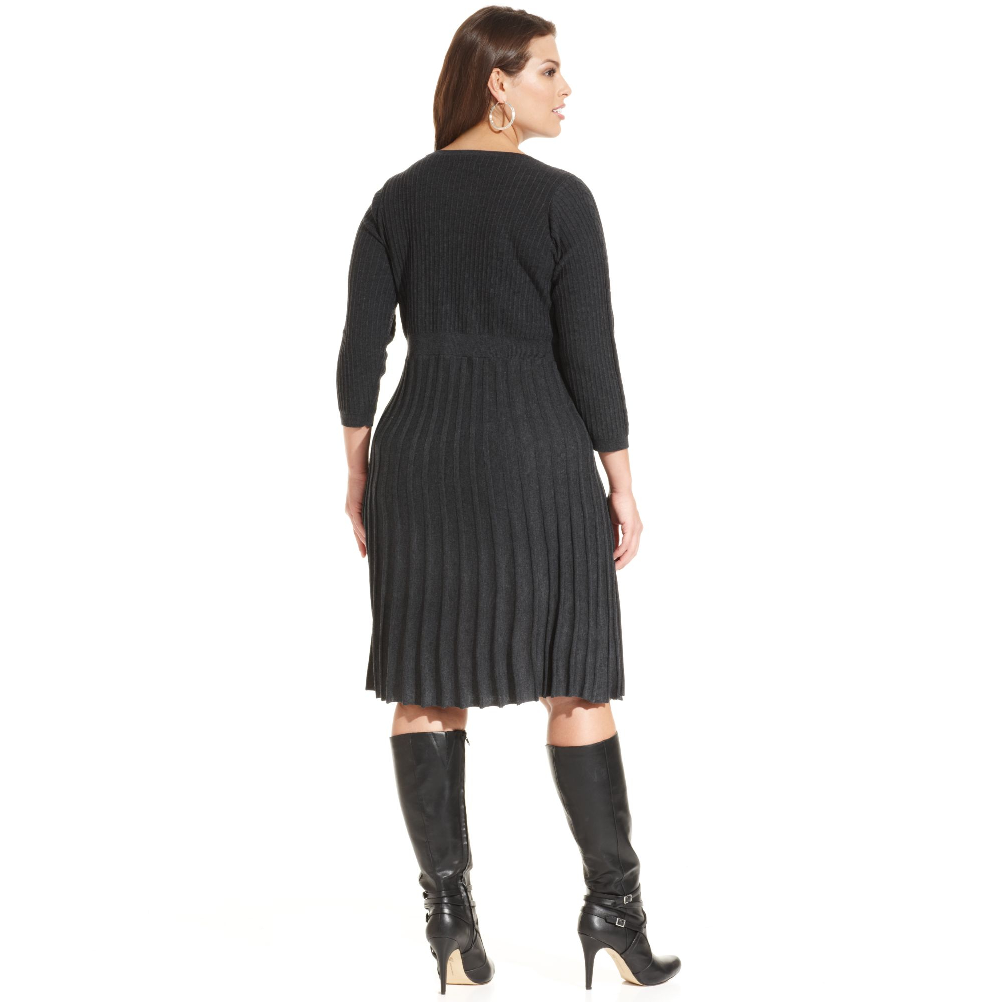 Calvin Klein Pleated Sweater Dress in Black | Lyst
