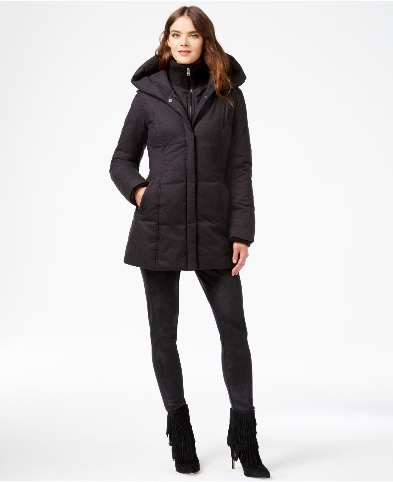Lyst - Jessica simpson Hooded Layered Puffer Coat in Gray1320 x 1616