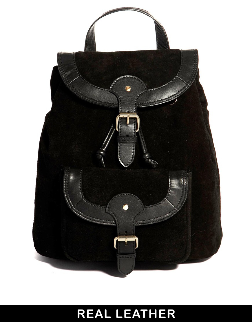 vintage black leather backpack