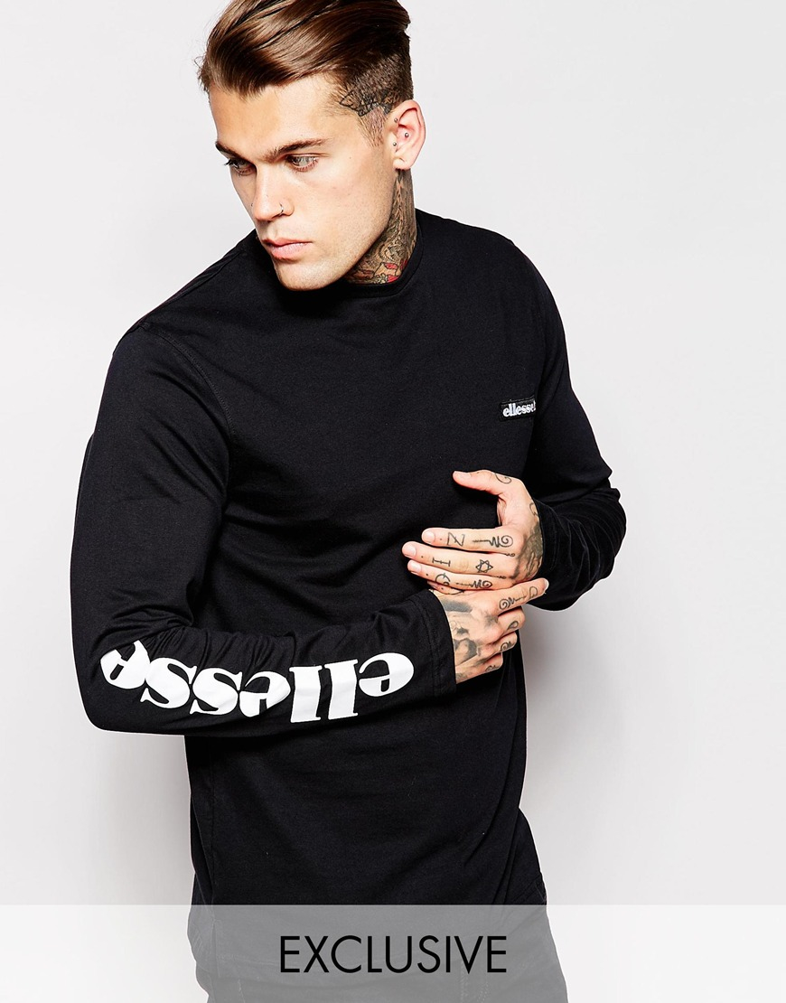Lyst Ellesse Long Sleeve Tshirt With Sleeve Print in Black for Men