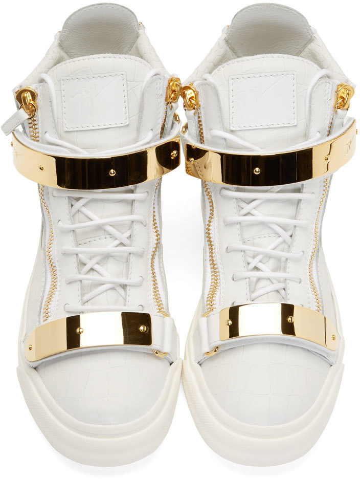 Lyst Giuseppe Zanotti White &amp; Gold Crocembossed Ringo