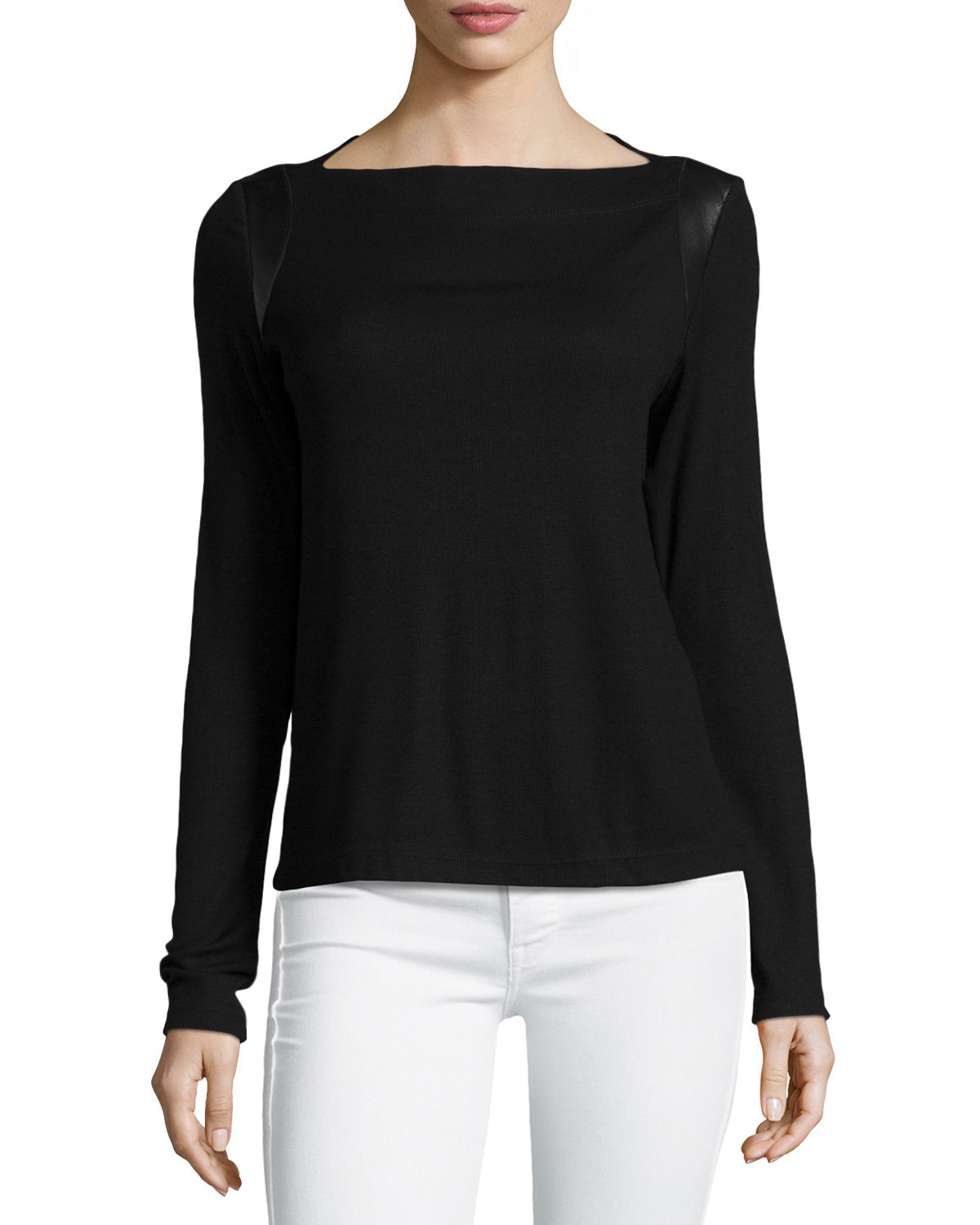 boat neck black long sleeve top