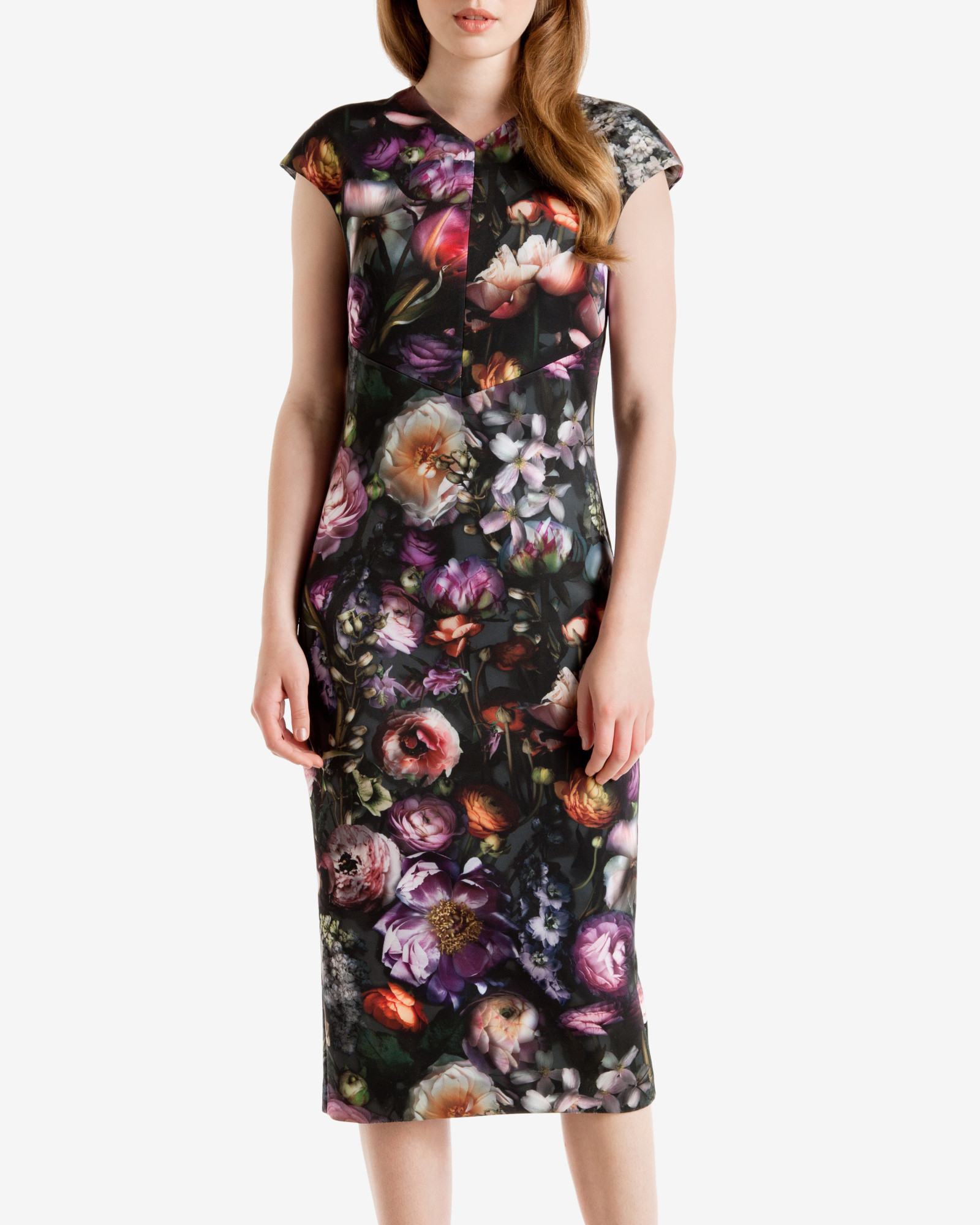 Ted Baker Synthetic Raisie Shadow Floral Midi Dress in Mid Gray (Grey) -  Lyst