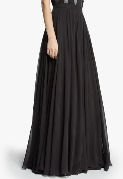Halston Flowy Georgette Maxi Skirt in Black | Lyst