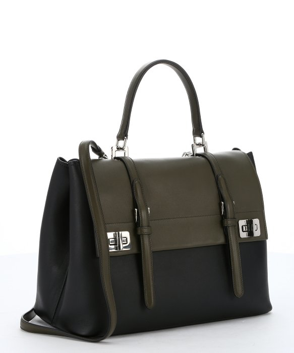 Prada Black And Military Green Calfskin Double Strap Convertible ...  