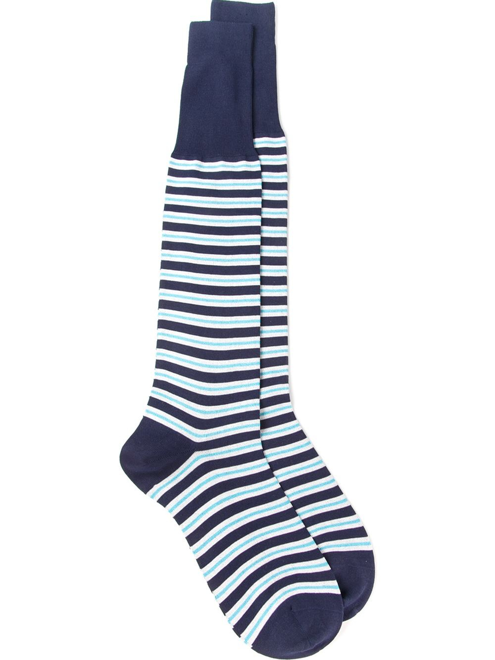 Canali Cotton Long Striped Socks in Blue for Men - Lyst