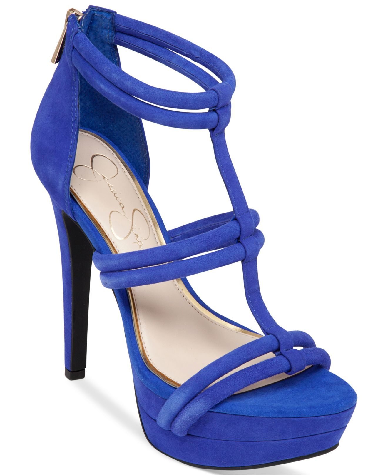 Jessica Simpson Solena T-strap Platform Sandals in Cobalt Blue Suede ...