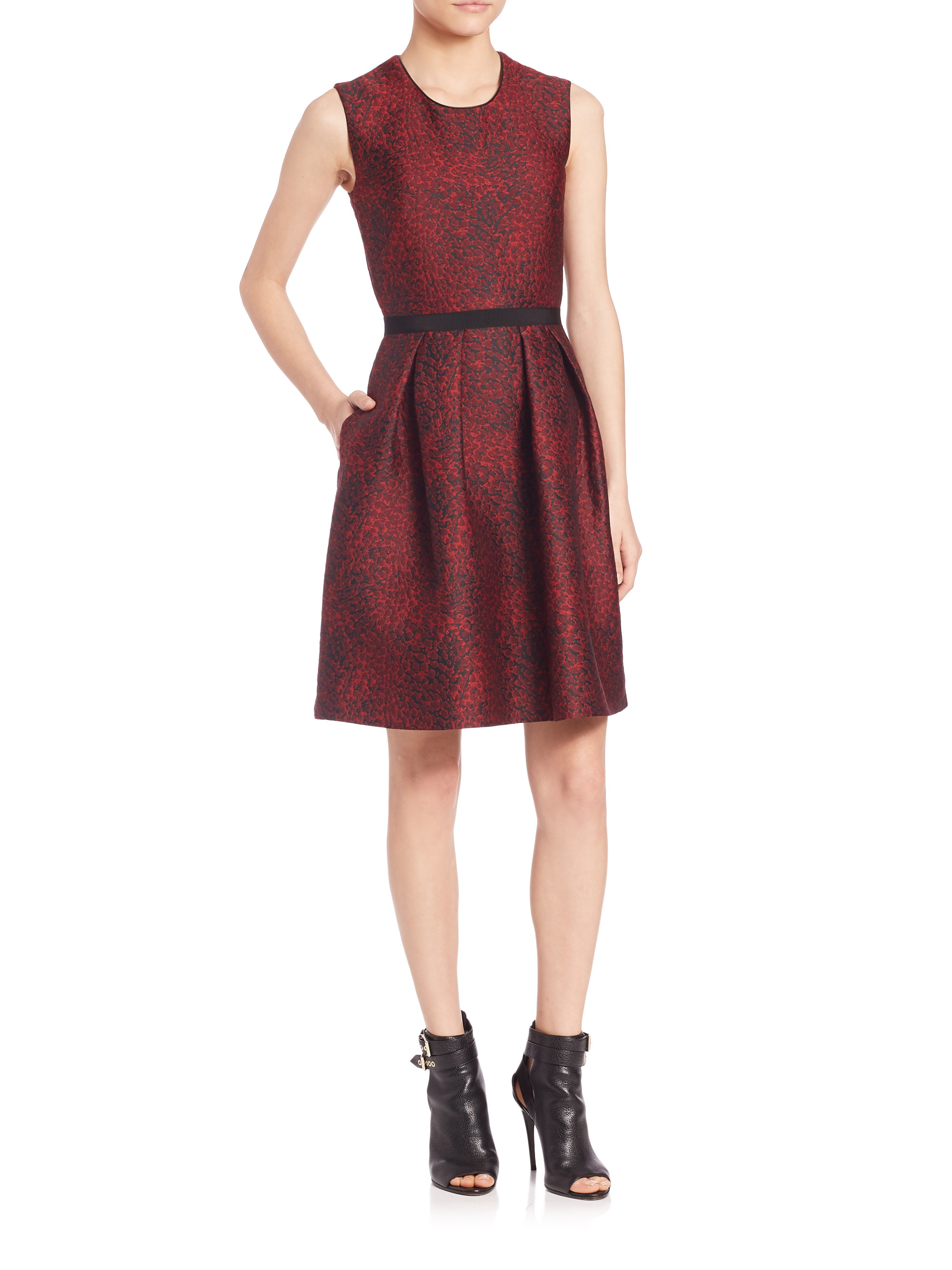 Burberry Pleated Jacquard Dress in Red Lyst