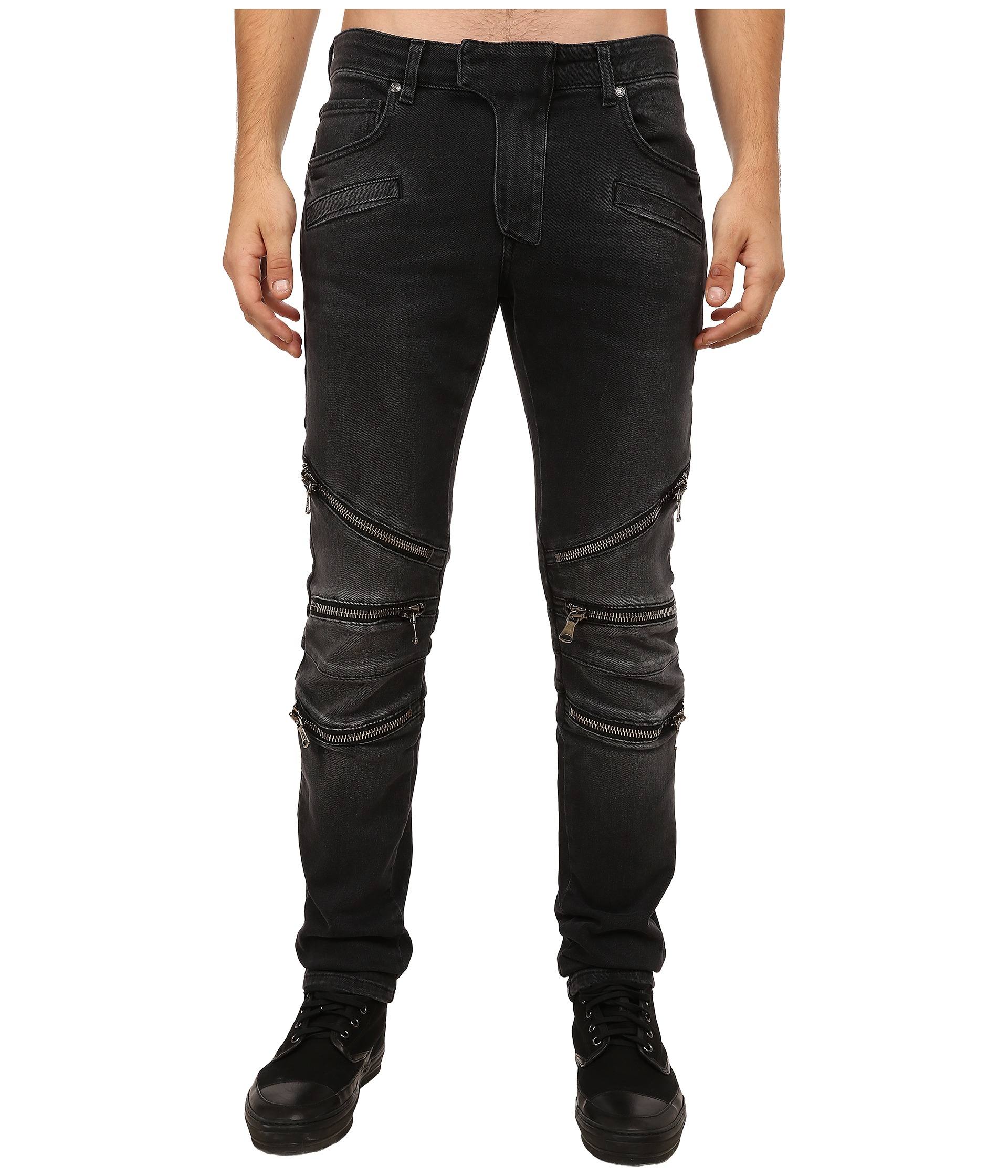 Handel Net Skæbne Balmain Zipper Jeans in Black for Men | Lyst