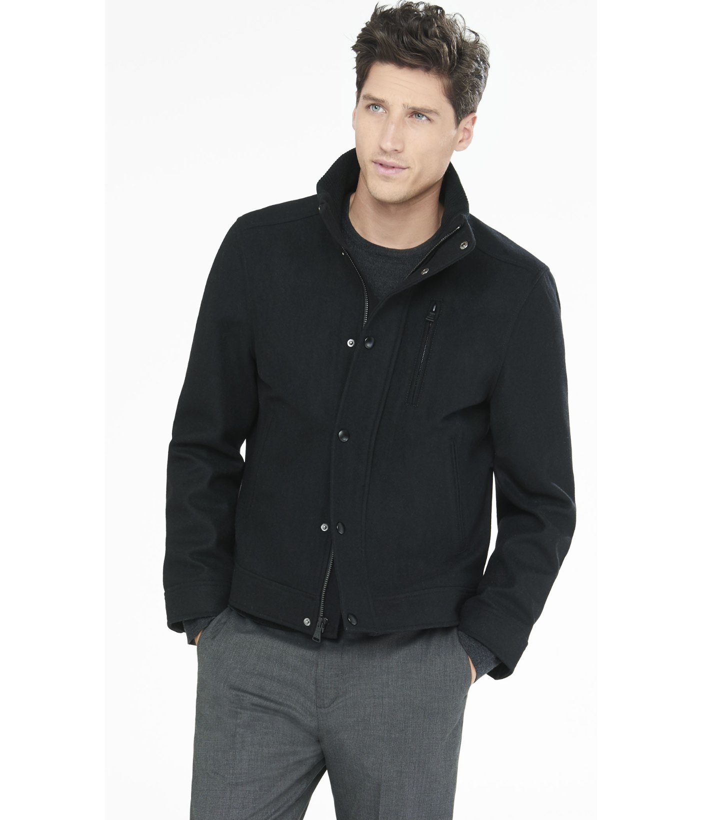 Express Short Wool Blend Jacket in Black for Men | Lyst
