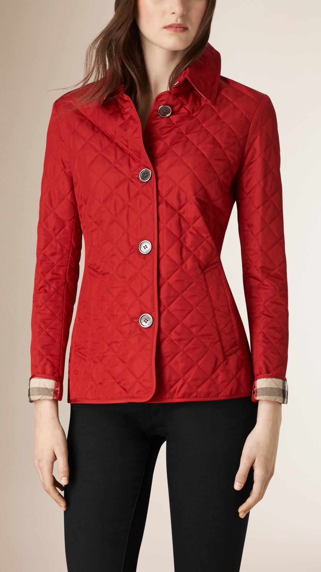 Burberry Diamond Quilted Jacket in Red | Lyst