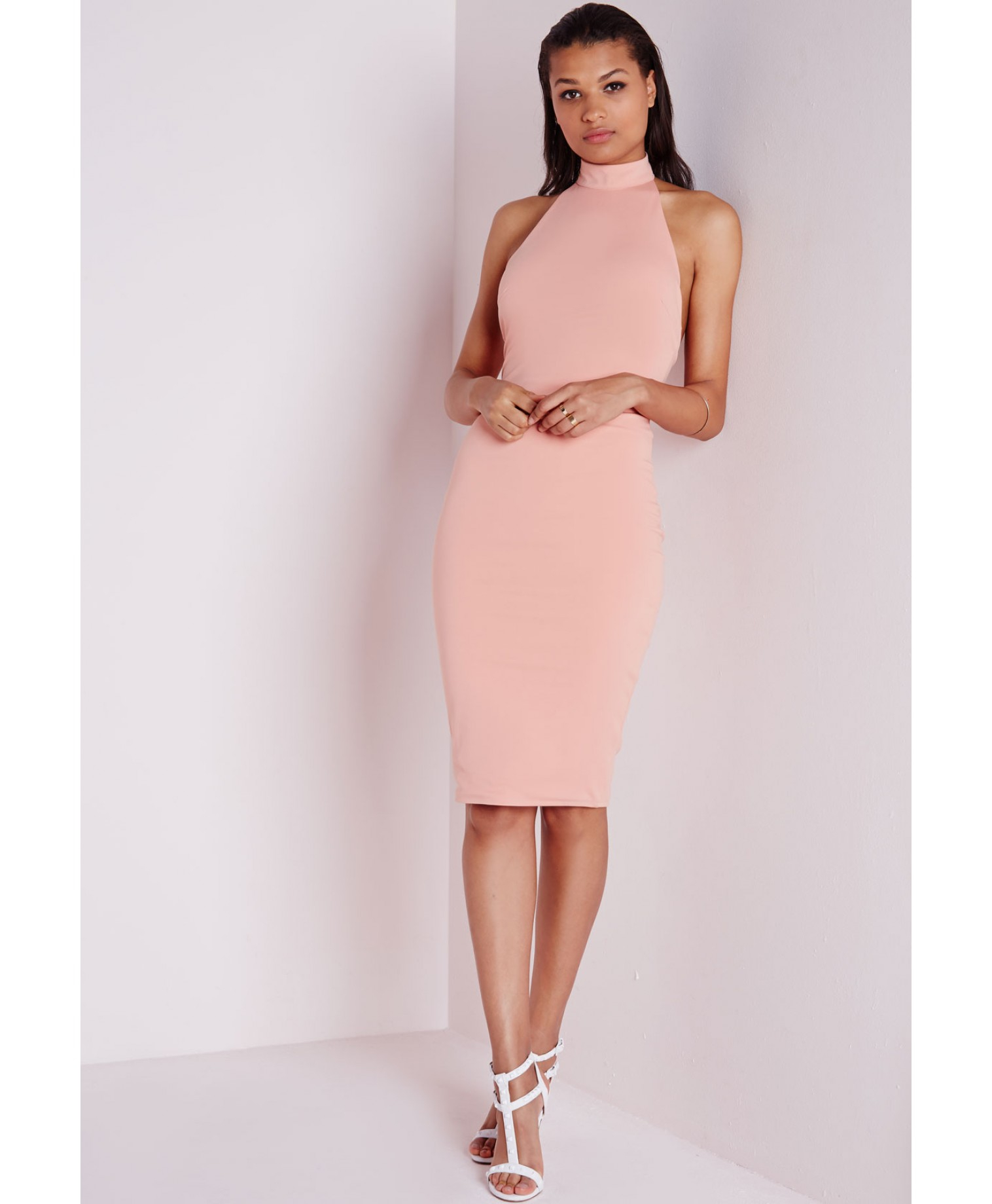 pink high neck dress