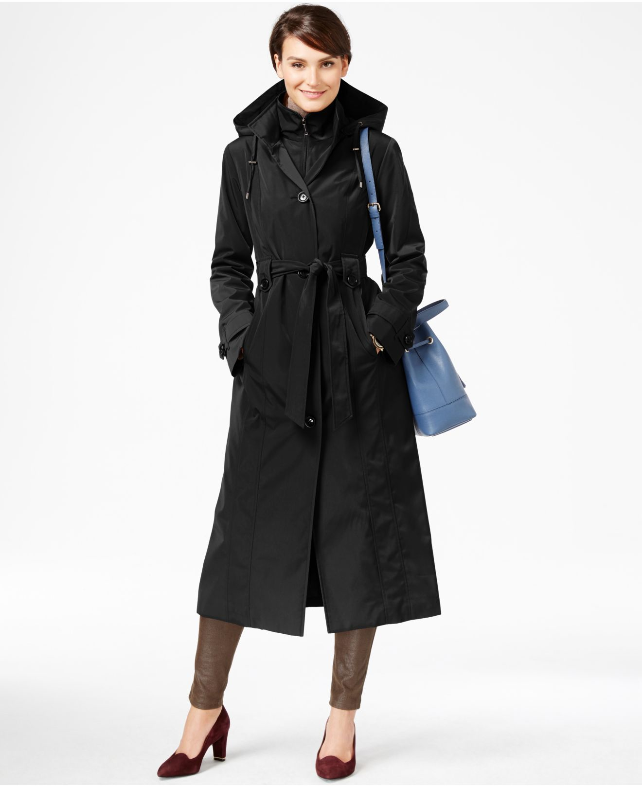 London Fog Layered Maxi Trench Coat in Black - Lyst