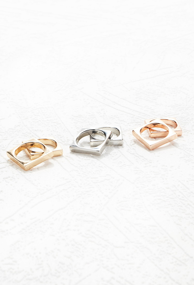 Forever 21 Square Ring Set in Gold (Gold/silver)