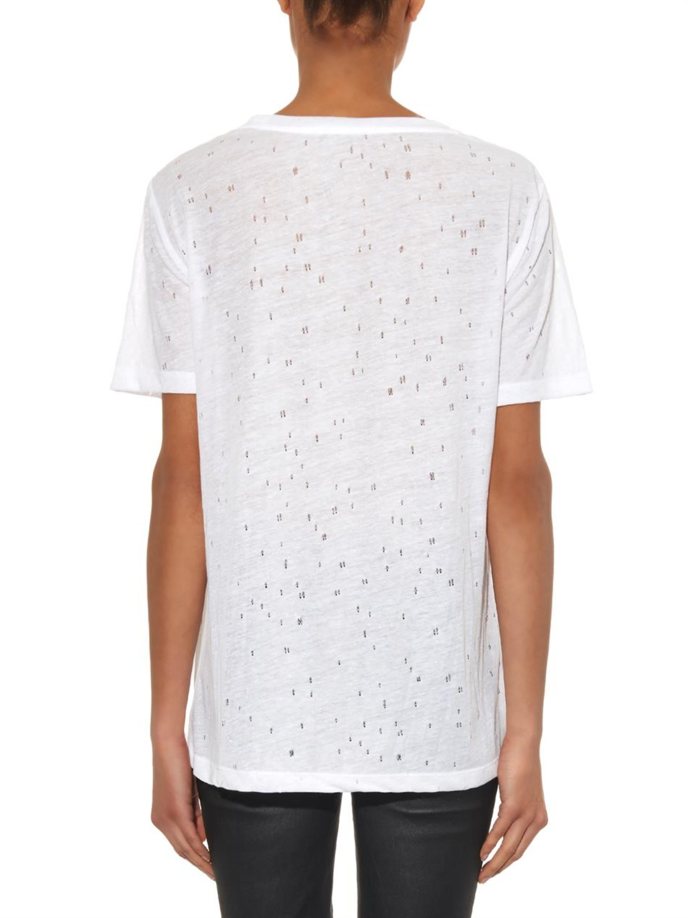 T By Alexander Wang Distressed Jersey T-shirt in Ivory (White) - Lyst