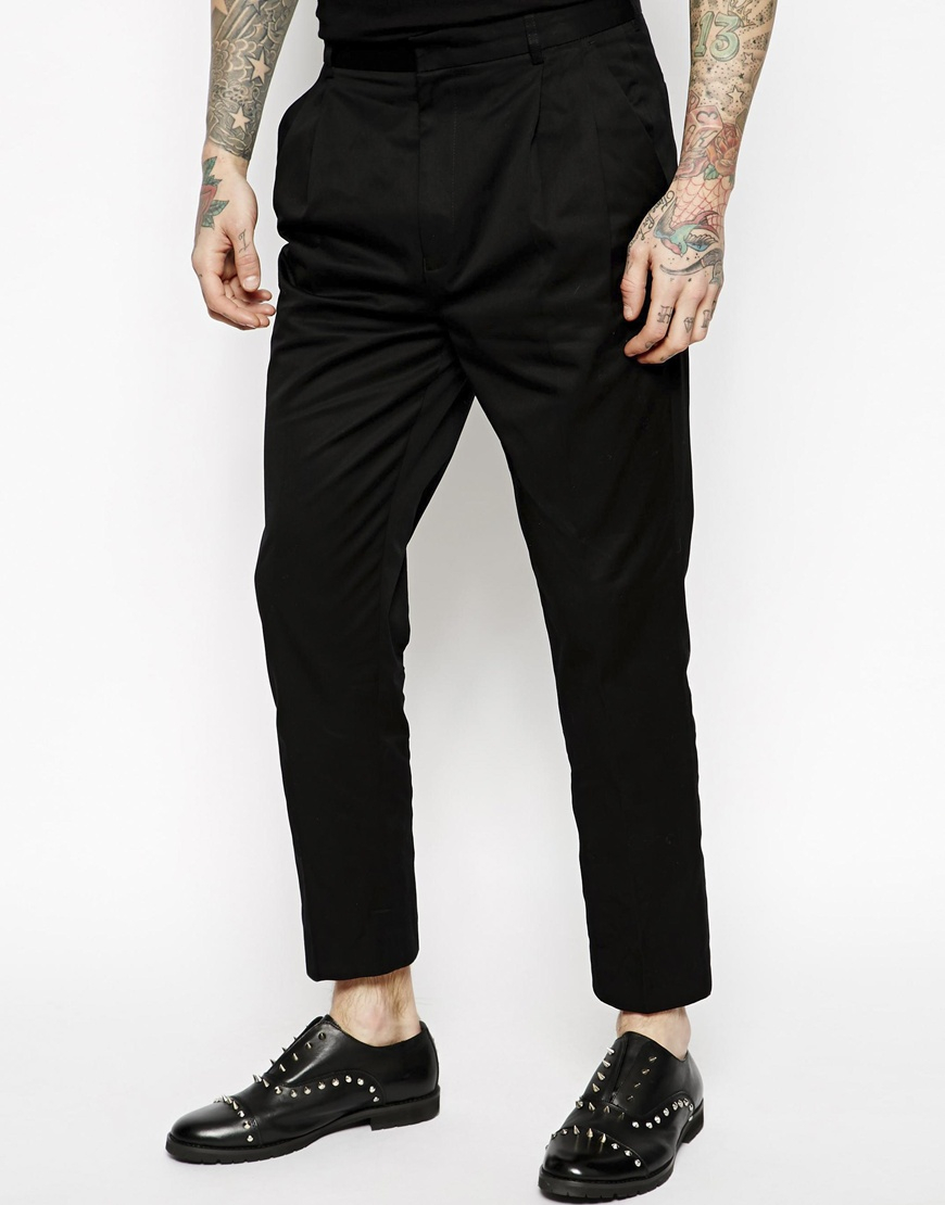 Asos Triple Pleat Smart Trousers in Black for Men | Lyst