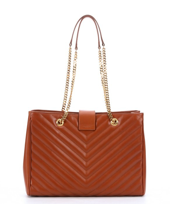 Saint laurent Tan Chevron Quilted Leather &#39;Ysl&#39; Shoulder Bag in Brown | Lyst