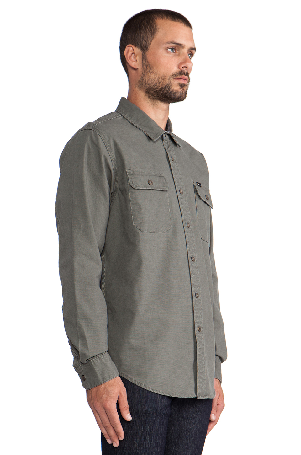 RVCA Highwayman Button Down in Sage in Gray for Men - Lyst