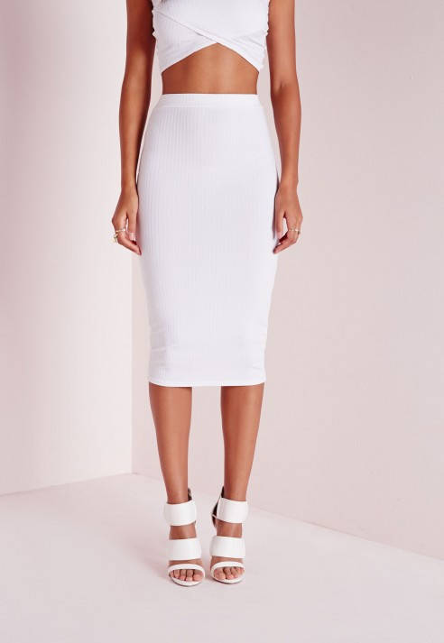 ribbed bodycon midi skirt