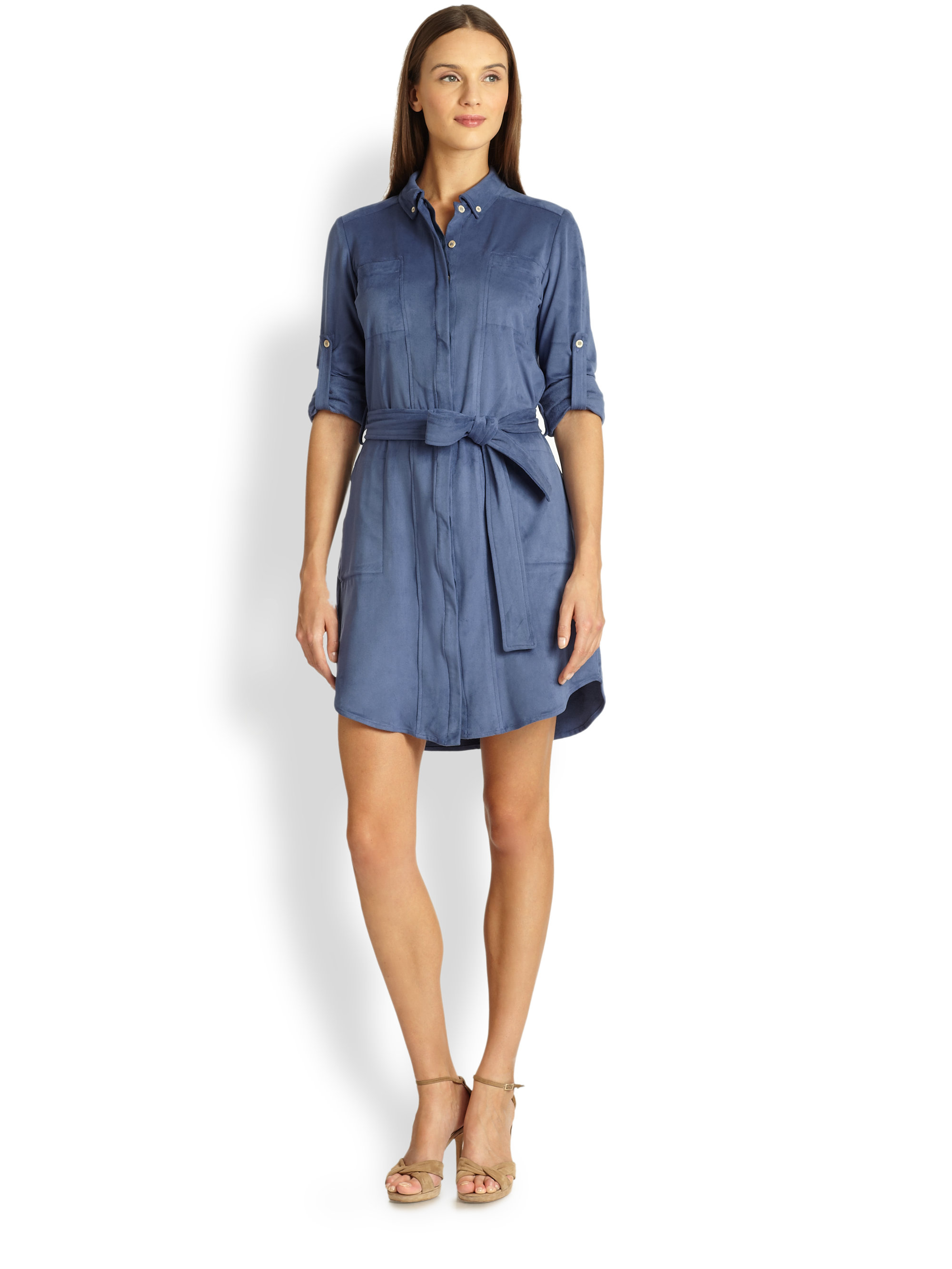 Halston Ultrasuede Shirtdress in Blue 