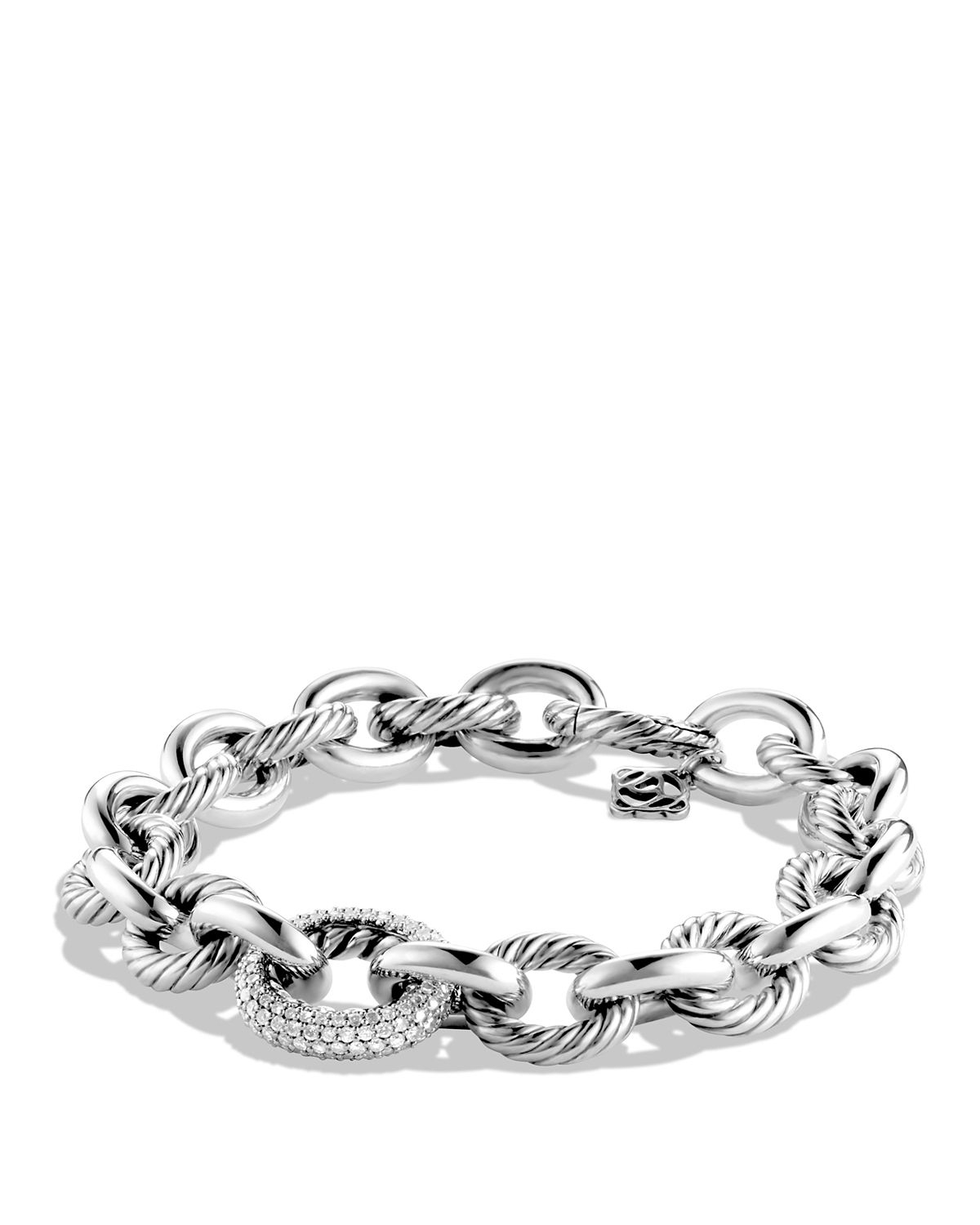 David Yurman Oval Large Link Bracelet With Diamonds in Metallic Lyst