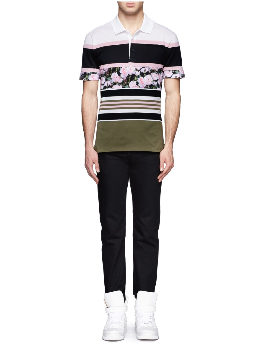 Givenchy Stripe And Floral Print Polo Shirt for Men | Lyst