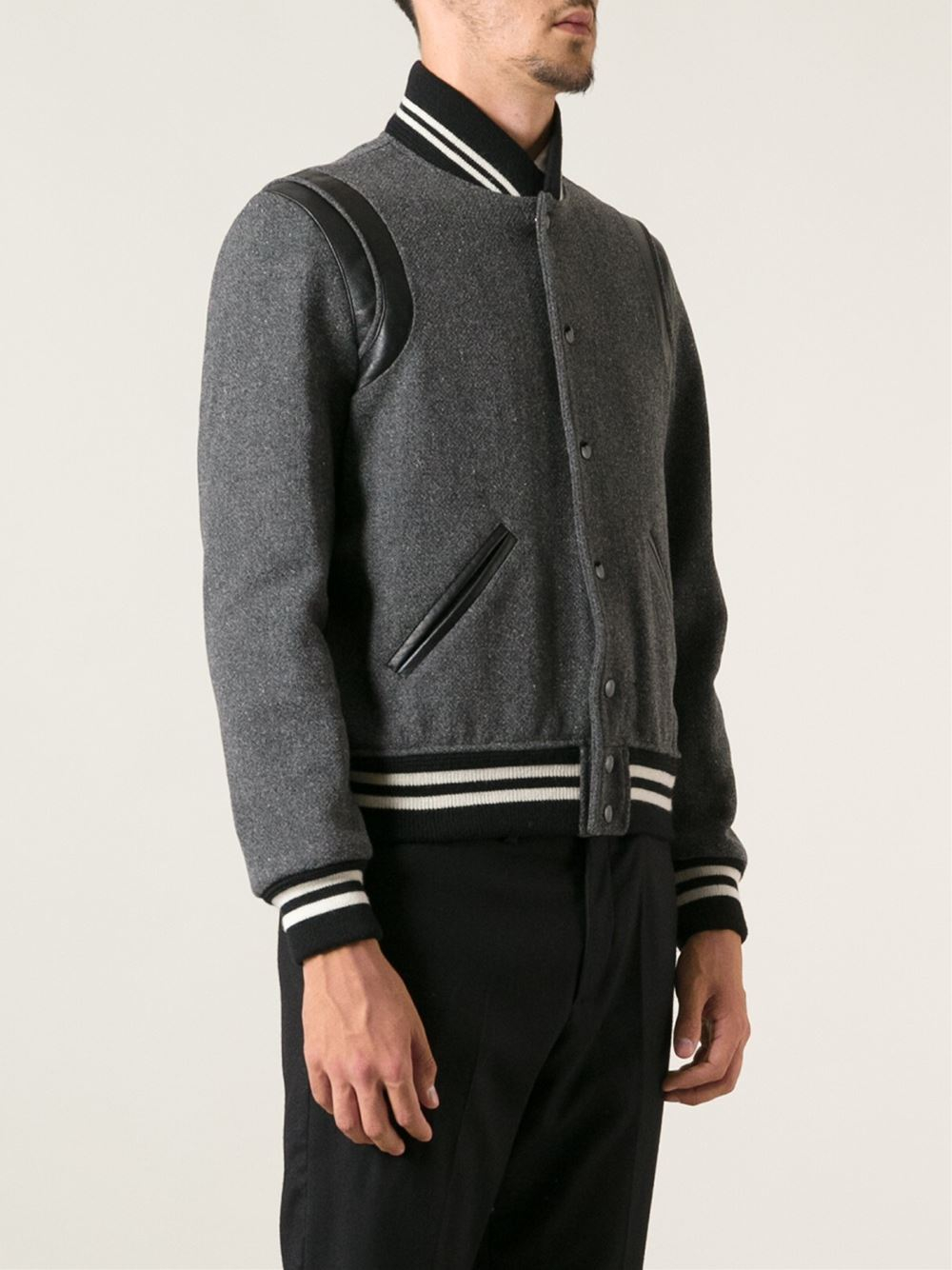 Saint Laurent Varsity Jacket in Grey (Gray) for Men Lyst