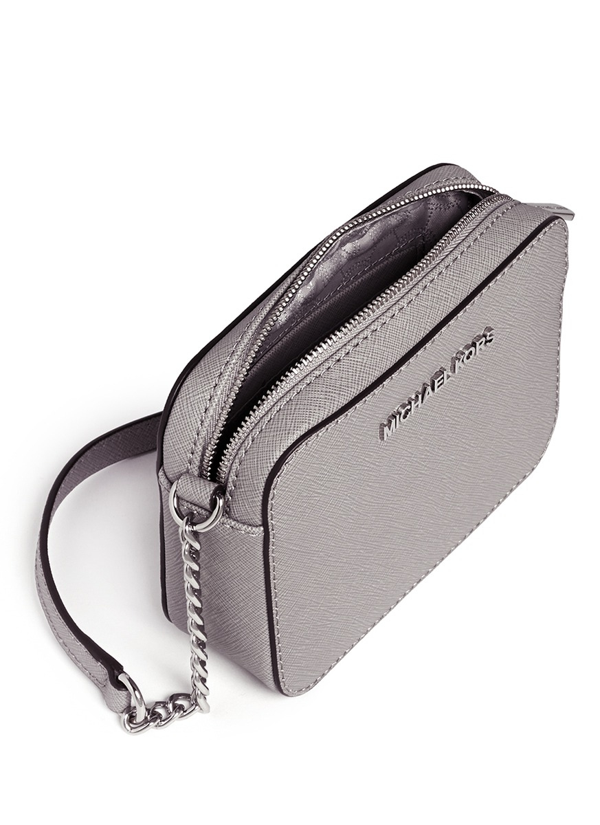 Michael Kors 'jet Set Travel' Saffiano Leather Crossbody Bag Grey (Gray) - Lyst