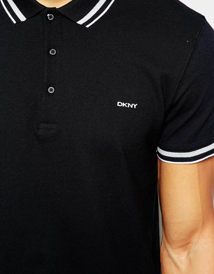 DKNY Fabric Collar Polo Shirt in Black for Men