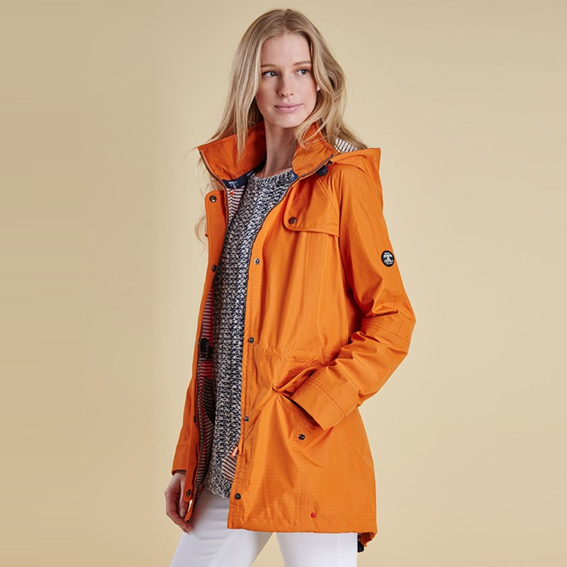 barbour orange rain jacket