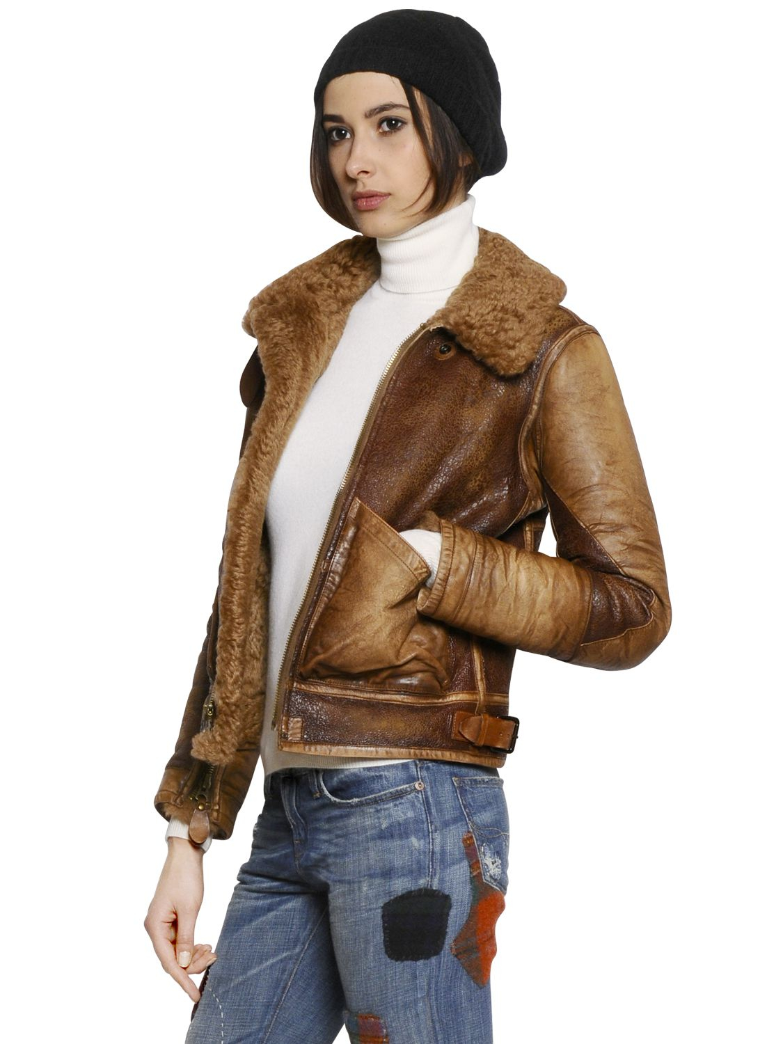 Womens brown leather shearling jacket – Modern fashion jacket ...