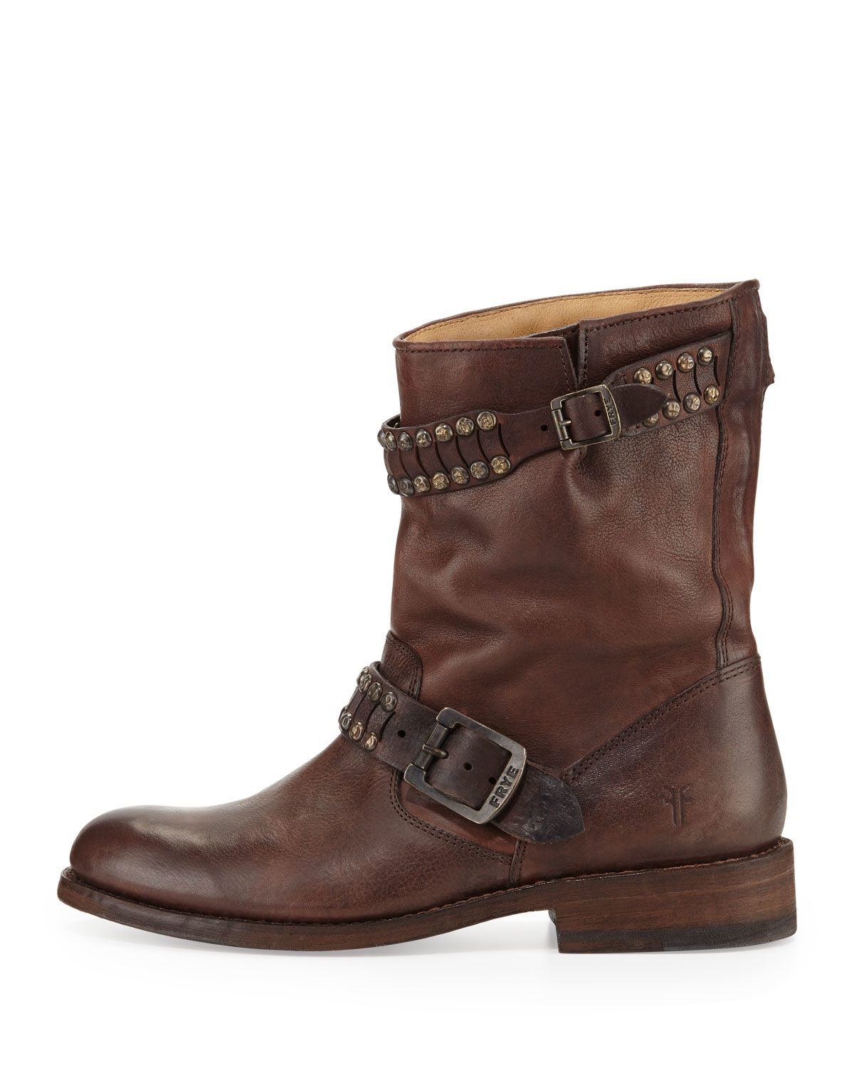 Frye Jayden Studded Leather Moto Boot in Dark Brown (Brown