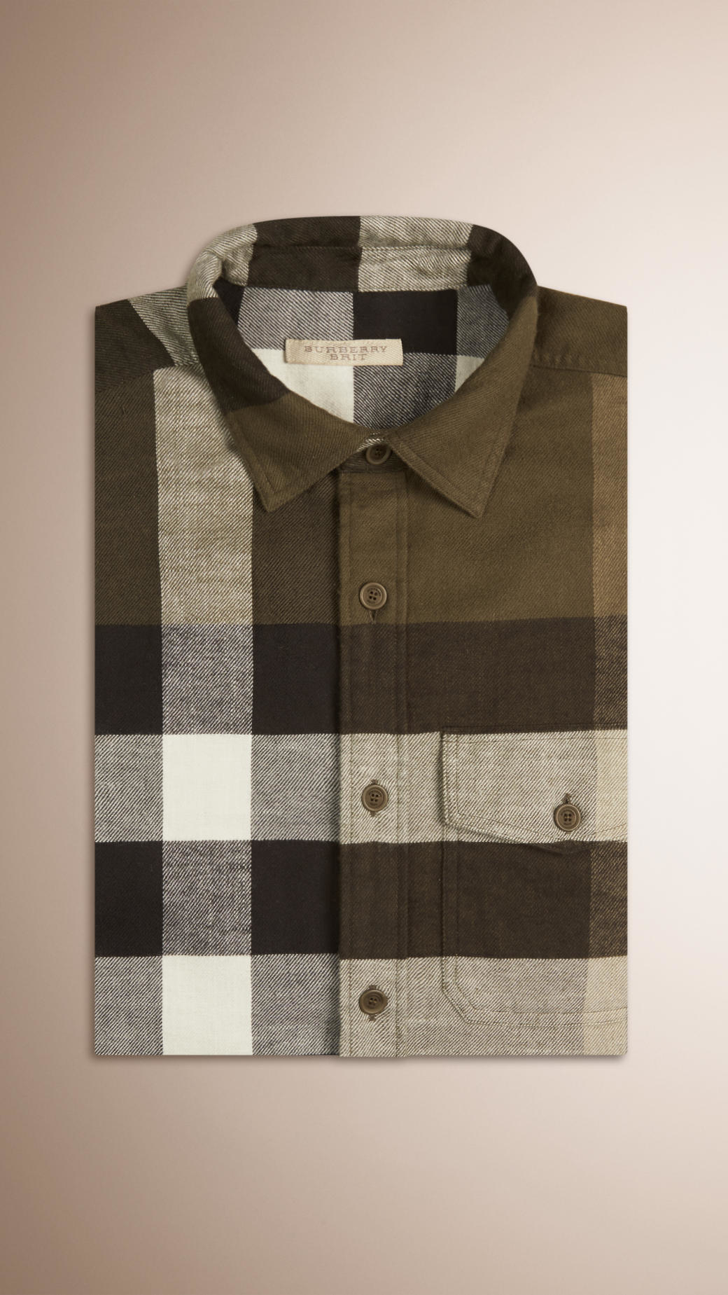 Burberry Exploded Check Cotton Flannel Shirt Olive Green for Men - Lyst