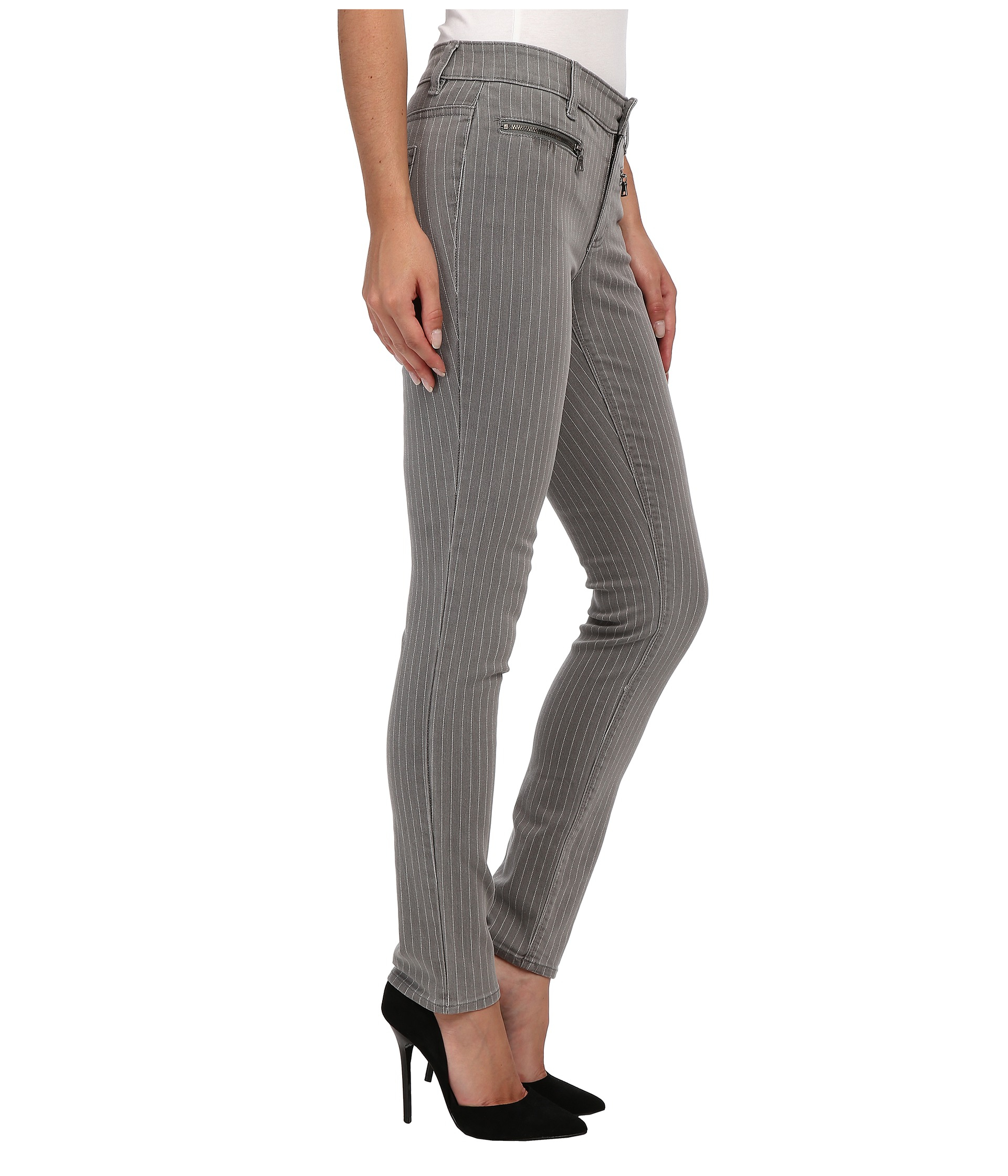 Two by vince camuto Pinstripe Front Zip Pocket Skinny Jeans in Gray | Lyst