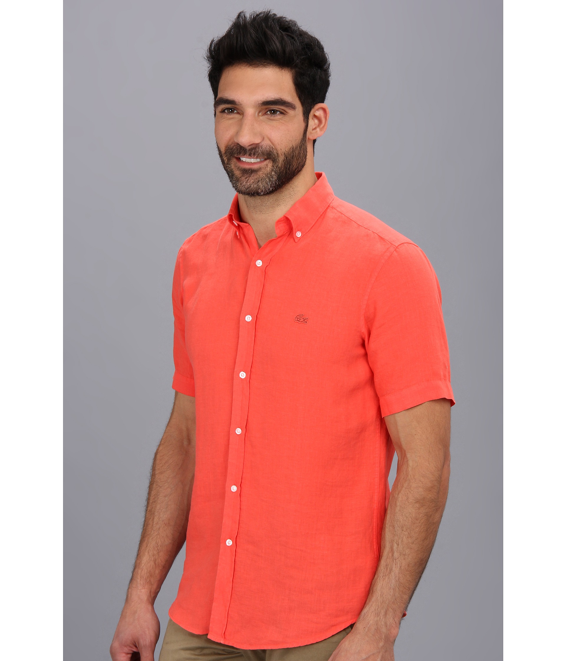 red lacoste button up shirt