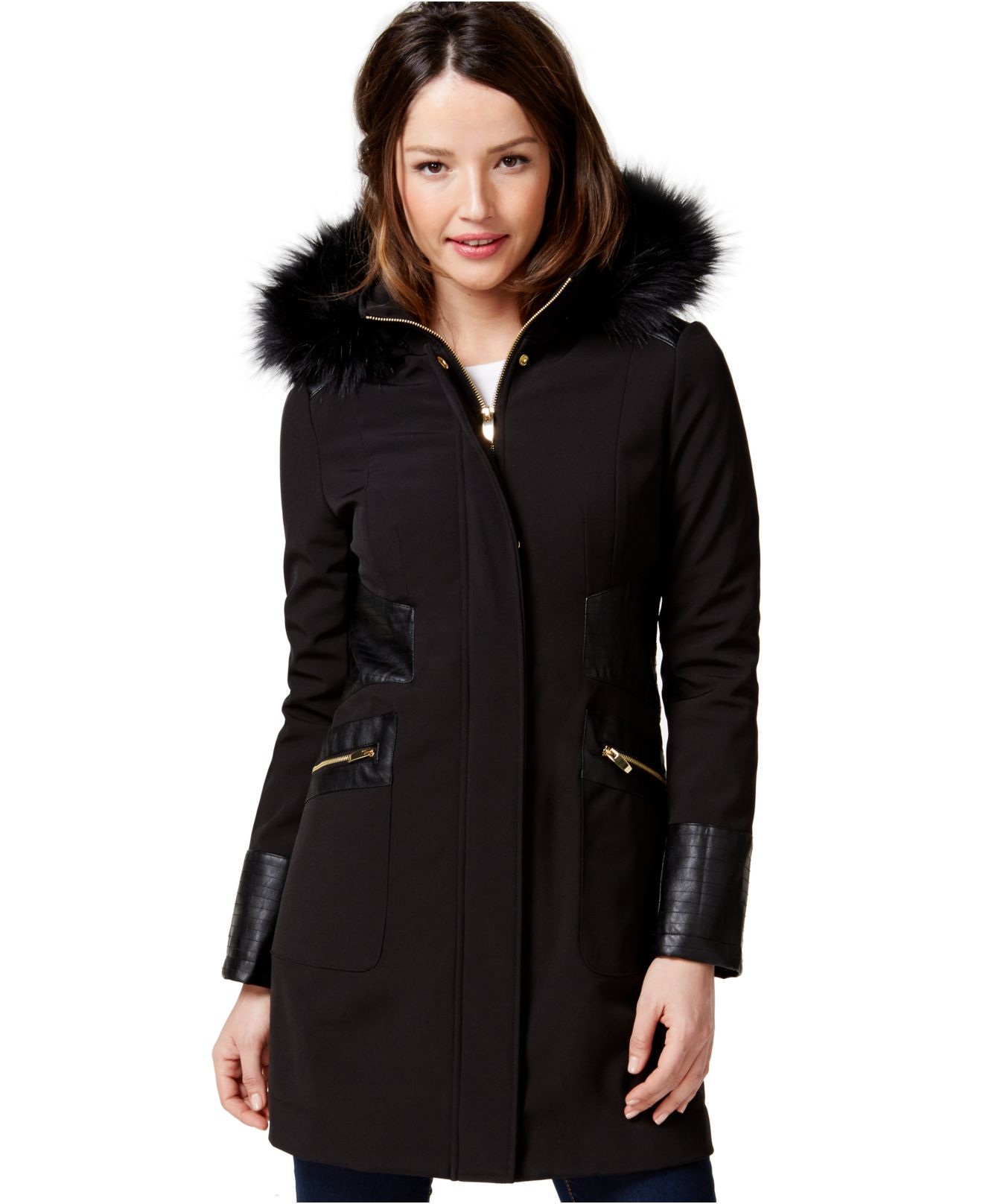Via spiga Mixedmedia Waterresistant Hooded Coat in Black Lyst