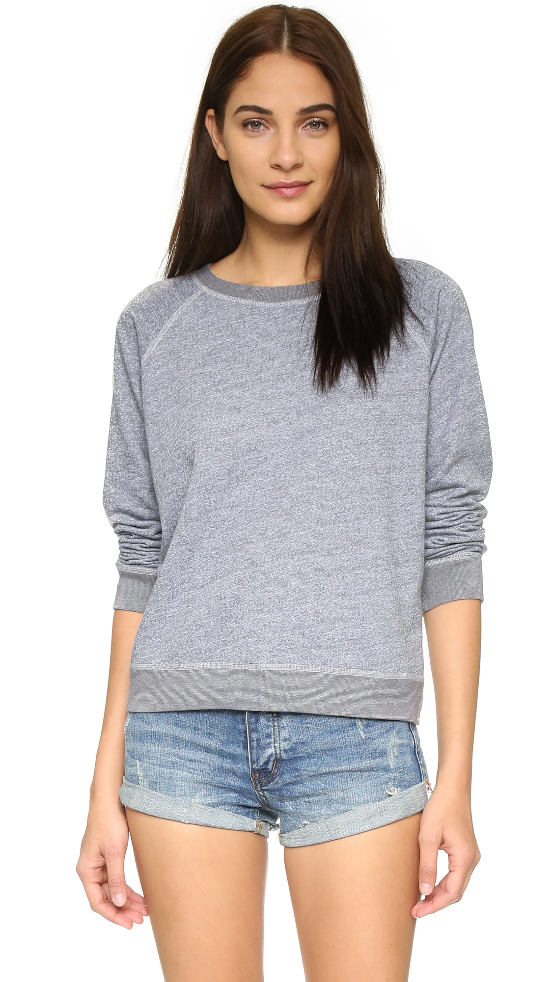 Monrow Synthetic Raglan Sweatshirt in Heather Grey (Grey) - Lyst